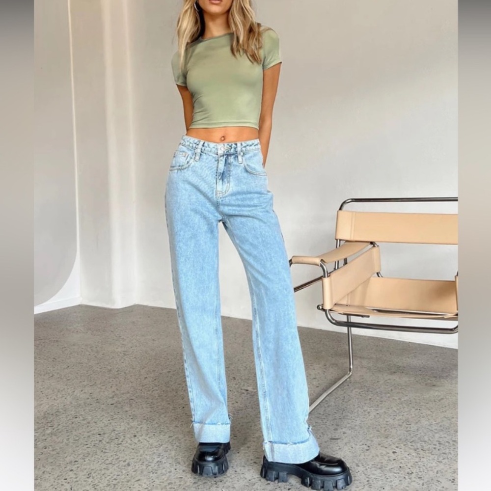 Princess Polly Light Blue Straight Leg Jeans